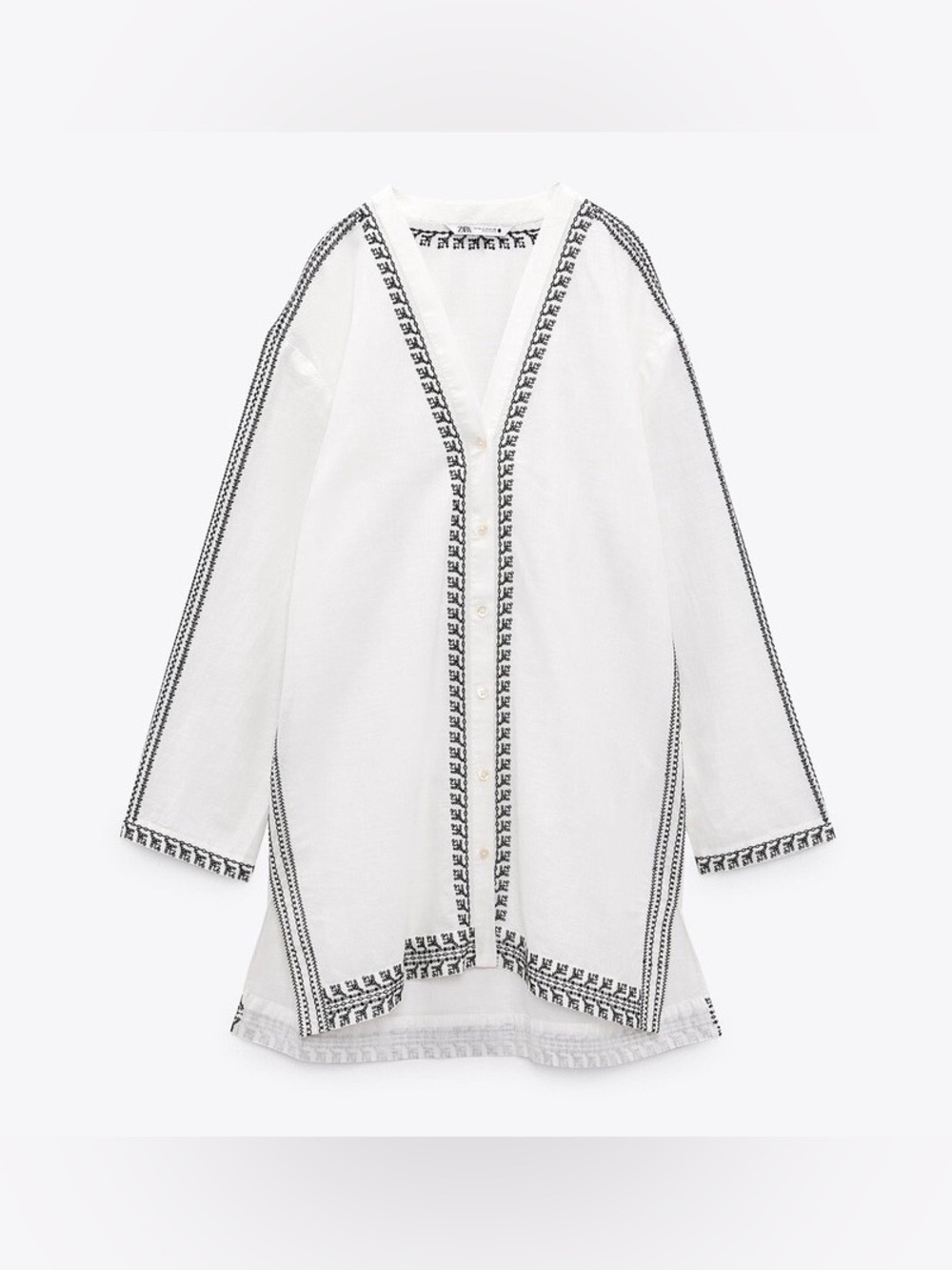 ZARA White Embroidered Tunic Caftan Beach Dress Cover Up SIZE S Oversized NEW